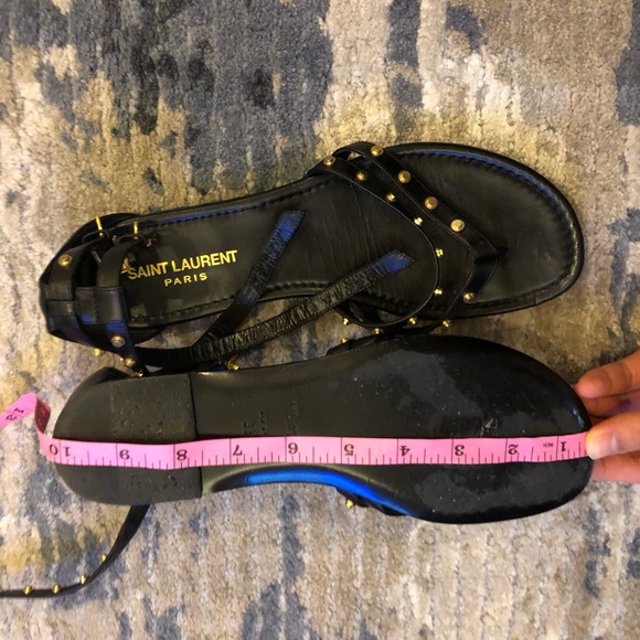 Saint Laurent Gold Stud Black Leather Sandal - Picture 6 of 6